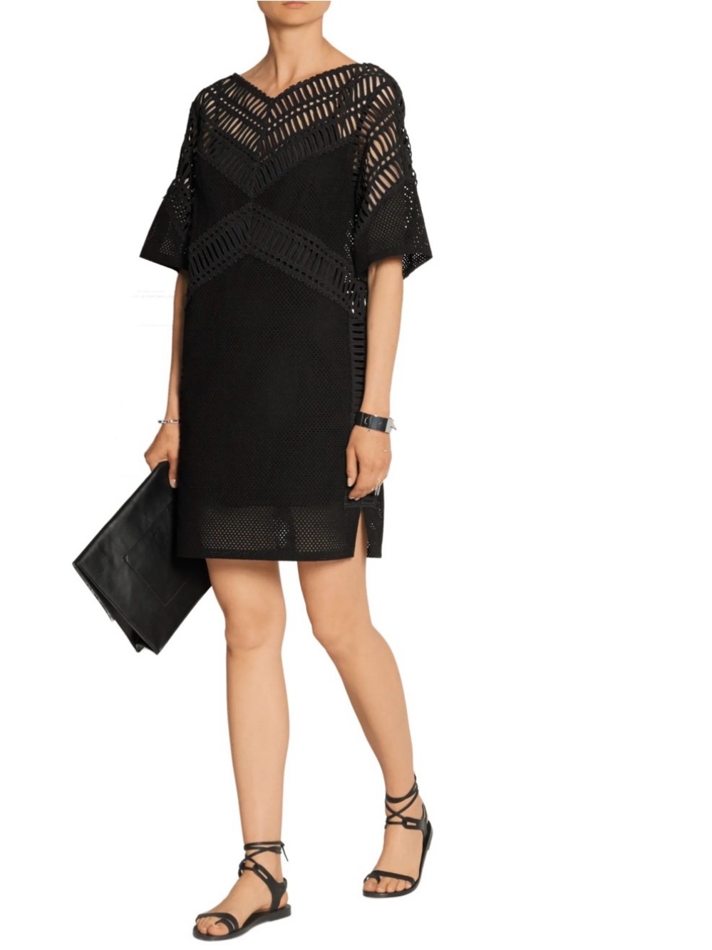 DKNY Black Structured Crochet Shift Dress Size P 2015 archives vintage